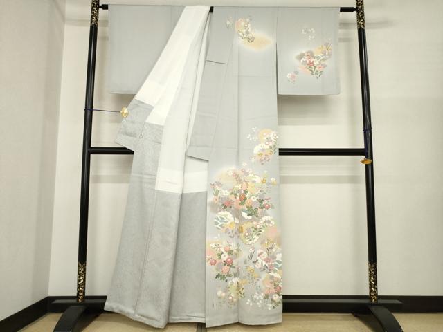 平和屋着物●宝生富美子　訪問着　友禅　駒刺繍　雪輪花文　暈し染め　金彩　正絹　逸品　AABI7533ck