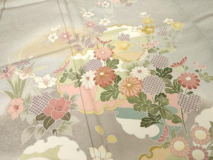 平和屋着物●宝生富美子　訪問着　友禅　駒刺繍　雪輪花文　暈し染め　金彩　正絹　逸品　AABI7533ck