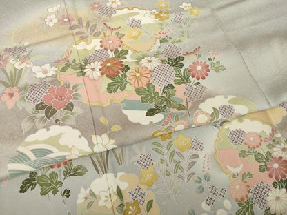 平和屋着物●宝生富美子　訪問着　友禅　駒刺繍　雪輪花文　暈し染め　金彩　正絹　逸品　AABI7533ck