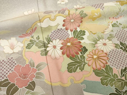 平和屋着物●宝生富美子　訪問着　友禅　駒刺繍　雪輪花文　暈し染め　金彩　正絹　逸品　AABI7533ck