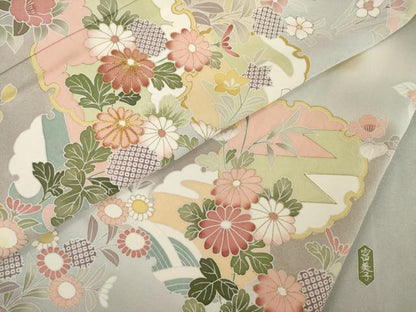 平和屋着物●宝生富美子　訪問着　友禅　駒刺繍　雪輪花文　暈し染め　金彩　正絹　逸品　AABI7533ck