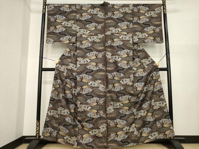 平和屋着物●本場大島紬　カタス7マルキ　総絣　雲重ね花文　正絹　逸品　AABI7536ck