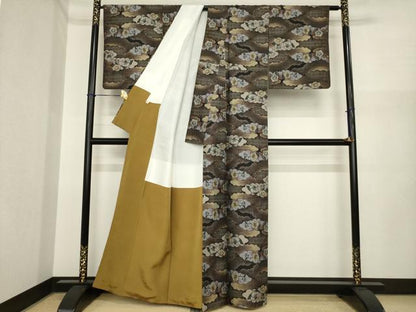 平和屋着物●本場大島紬　カタス7マルキ　総絣　雲重ね花文　正絹　逸品　AABI7536ck