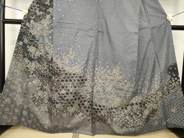 平和屋着物●本場大島紬　染大島　訪問着　辻が花　雪芝花籬文　金彩　正絹　逸品　AABI7537ck