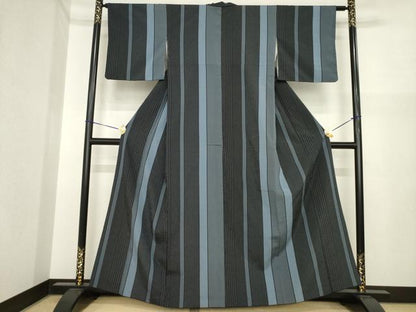 平和屋着物●お召　間道　正絹　逸品　AABI7539ck