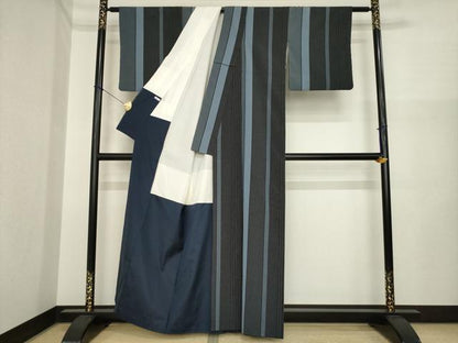 平和屋着物●お召　間道　正絹　逸品　AABI7539ck