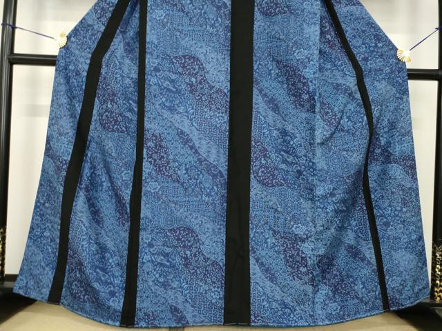 平和屋着物●上質な小紋　切継　藍　道長更紗花文　正絹　逸品　AABI7543ck