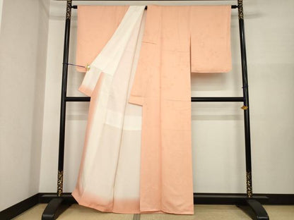 平和屋着物●上質な色無地　舞花地紋　深支子色　正絹　逸品　AABI7544ck