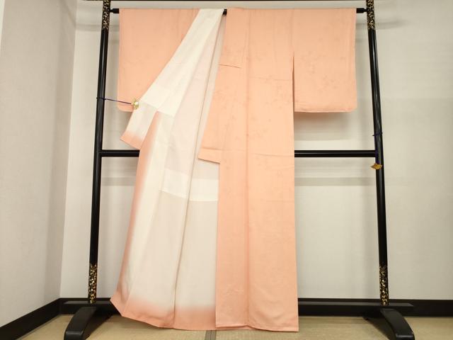 平和屋着物●上質な色無地　舞花地紋　深支子色　正絹　逸品　AABI7544ck