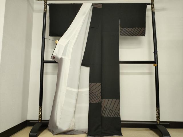 平和屋着物●訪問着　切継　横段文　黒地　正絹　逸品　AABI7545ck