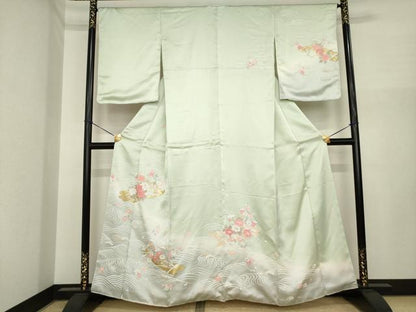 平和屋着物●訪問着　刺繍　立波花筏文　暈し染め　金彩　正絹　逸品　未使用　AABI7546ck