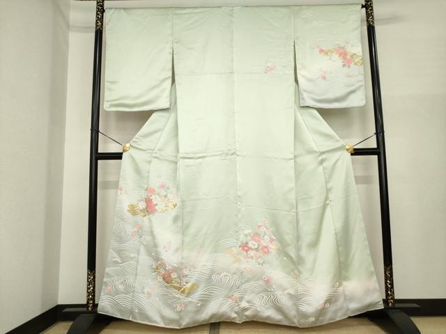 平和屋着物●訪問着　刺繍　立波花筏文　暈し染め　金彩　正絹　逸品　未使用　AABI7546ck