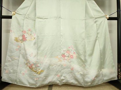 平和屋着物●訪問着　刺繍　立波花筏文　暈し染め　金彩　正絹　逸品　未使用　AABI7546ck