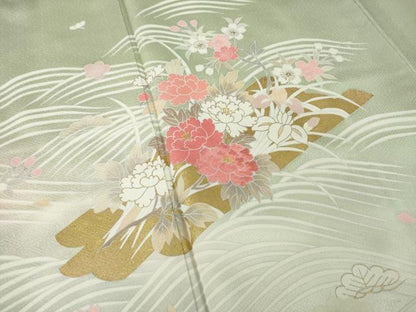平和屋着物●訪問着　刺繍　立波花筏文　暈し染め　金彩　正絹　逸品　未使用　AABI7546ck