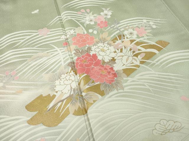 平和屋着物●訪問着　刺繍　立波花筏文　暈し染め　金彩　正絹　逸品　未使用　AABI7546ck