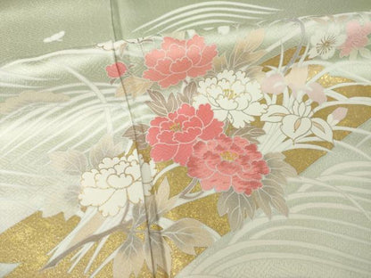 平和屋着物●訪問着　刺繍　立波花筏文　暈し染め　金彩　正絹　逸品　未使用　AABI7546ck