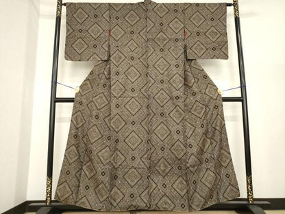 平和屋着物●アンティーク大島　本場大島紬　龍郷絣　花菱文　正絹　逸品　AABI7547ck