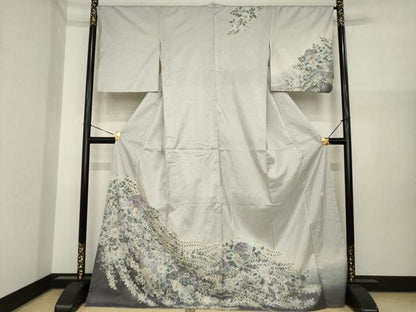 平和屋着物●本場大島紬　染大島　訪問着　辻が花　絞り　舞花文　暈し染め　ロング丈　正絹　逸品　AABI7548ck