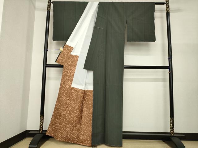 平和屋着物●上質な紬　縞　正絹　逸品　AABI7549ck