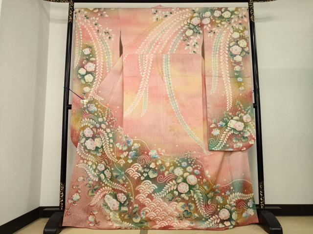 平和屋着物●豪華振袖　作家物　泰常　辻が花　舞花文　暈し染め　金彩　銀通し地　正絹　逸品　AABI7550ck