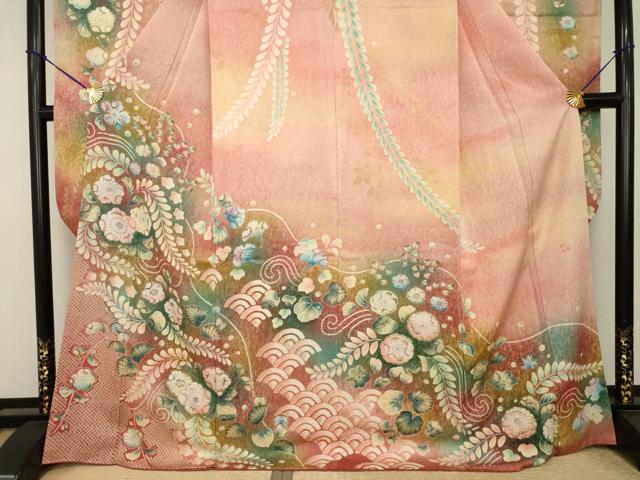 平和屋着物●豪華振袖　作家物　泰常　辻が花　舞花文　暈し染め　金彩　銀通し地　正絹　逸品　AABI7550ck