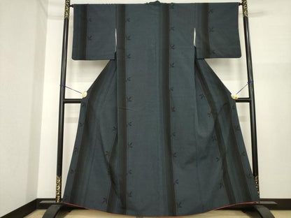 平和屋着物●本塩沢　110亀甲　花間道　正絹　逸品　AABI7553ck