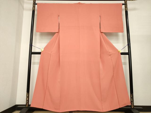 平和屋着物●上質な色無地　真赭色　正絹　逸品　AABI7556ck