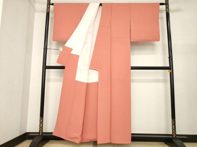 平和屋着物●上質な色無地　真赭色　正絹　逸品　AABI7556ck