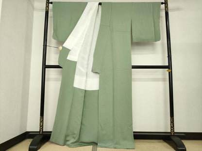 平和屋着物●上質な色無地　老竹色　正絹　逸品　未使用　AABI7557ck