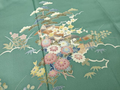 平和屋着物●本加賀友禅作家　南克治　訪問着　風景花文　正絹　逸品　AABI7558ck