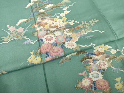 平和屋着物●本加賀友禅作家　南克治　訪問着　風景花文　正絹　逸品　AABI7558ck