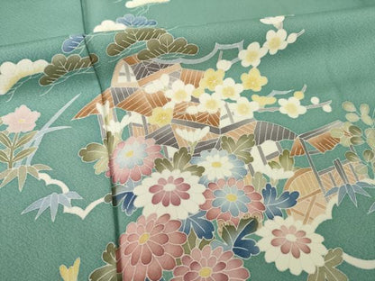 平和屋着物●本加賀友禅作家　南克治　訪問着　風景花文　正絹　逸品　AABI7558ck