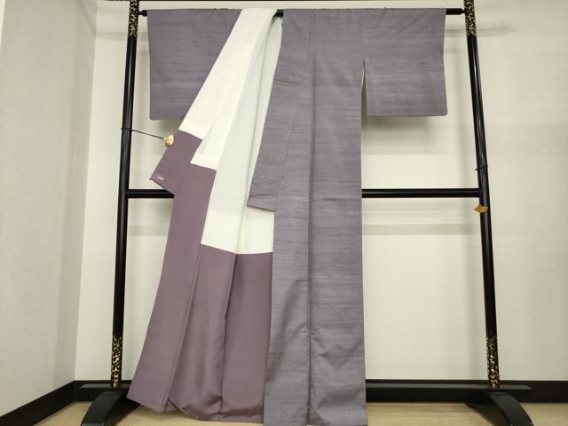 平和屋着物●結城紬　色無地　源氏鼠色　三越扱い　正絹　逸品　AABI7562ck