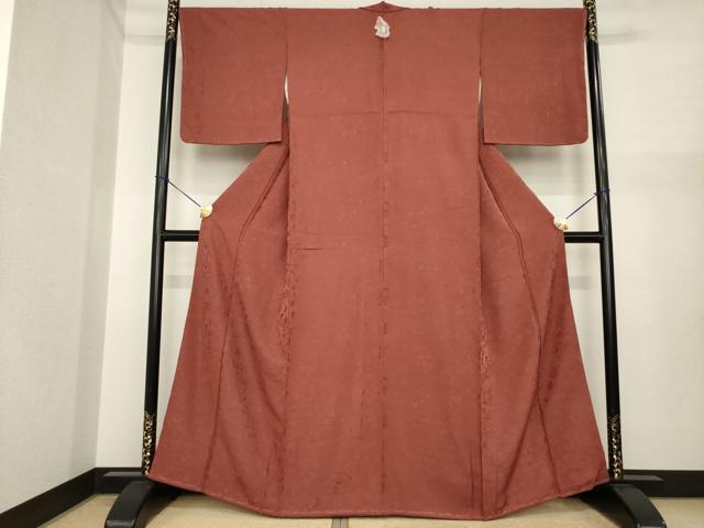 平和屋着物●上質な色無地　吉祥花地紋　小豆色　正絹　逸品　AABI7564ck