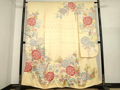平和屋着物●豪華振袖　駒刺繍　絞り　枝花文　松　金彩　正絹　逸品　AABI7571ck