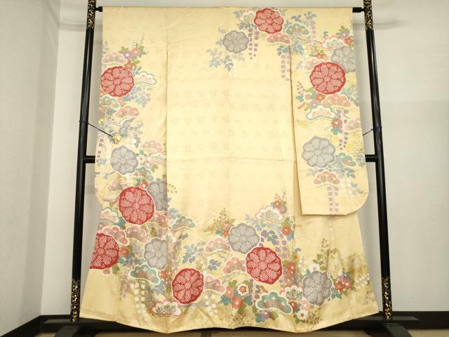 平和屋着物●豪華振袖　駒刺繍　絞り　枝花文　松　金彩　正絹　逸品　AABI7571ck