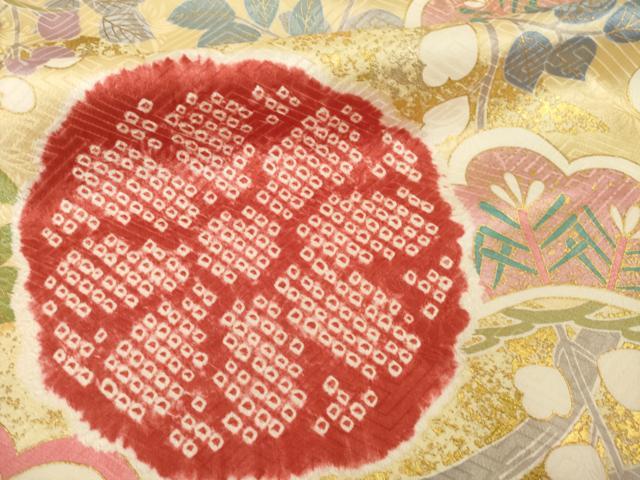 平和屋着物●豪華振袖　駒刺繍　絞り　枝花文　松　金彩　正絹　逸品　AABI7571ck