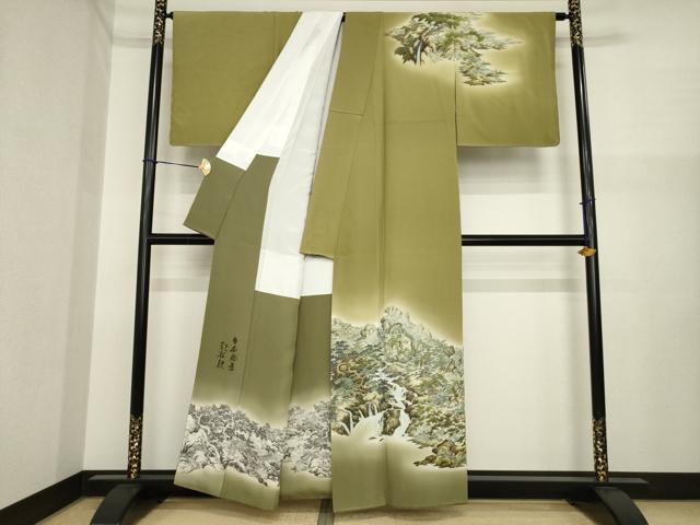 平和屋着物●琉染の創設者　山岡古都　水墨書　訪問着　日本風景浮岩峽　暈し染め　正絹　逸品　AABI7573ck