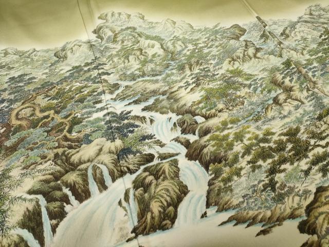 平和屋着物●琉染の創設者　山岡古都　水墨書　訪問着　日本風景浮岩峽　暈し染め　正絹　逸品　AABI7573ck