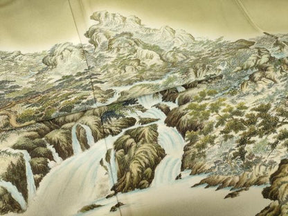 平和屋着物●琉染の創設者　山岡古都　水墨書　訪問着　日本風景浮岩峽　暈し染め　正絹　逸品　AABI7573ck