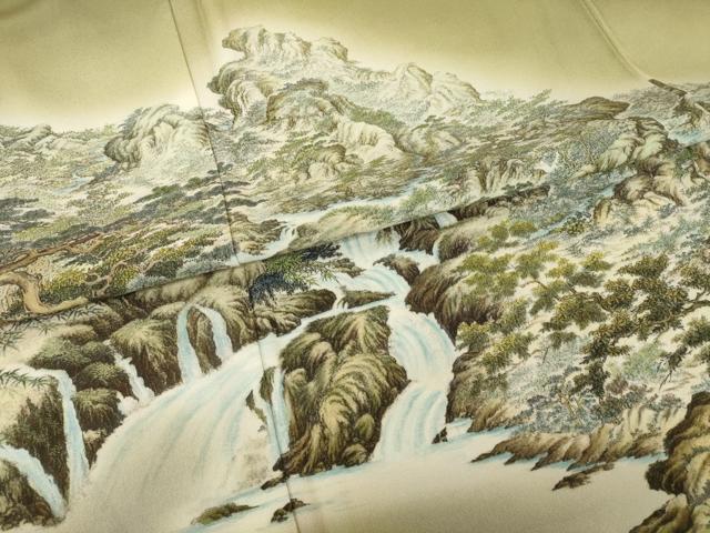 平和屋着物●琉染の創設者　山岡古都　水墨書　訪問着　日本風景浮岩峽　暈し染め　正絹　逸品　AABI7573ck