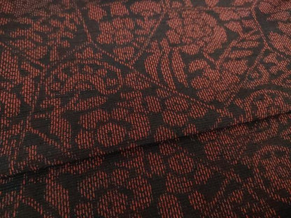 平和屋着物●結城紬　割付き花文　黒地　正絹　逸品　AABI7575ck