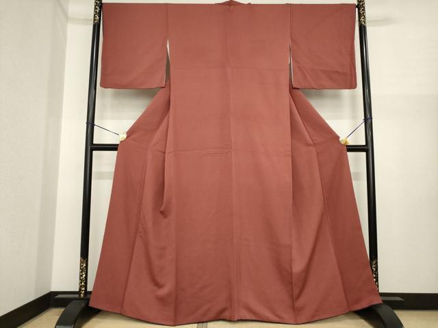 平和屋着物●上質な色無地　海老茶色　正絹　逸品　AABI7577ck