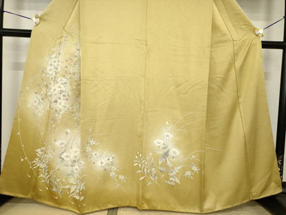 平和屋着物●訪問着　友禅　草花文　暈し染め　金彩　正絹　逸品　AABI7579ck