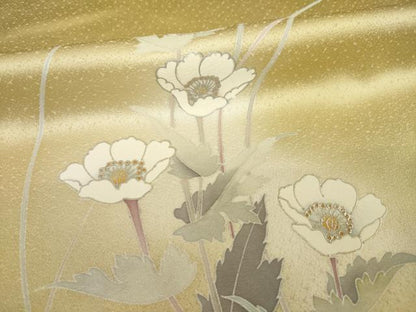平和屋着物●訪問着　友禅　草花文　暈し染め　金彩　正絹　逸品　AABI7579ck