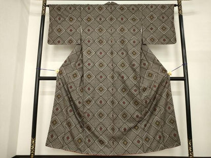 平和屋着物●本場大島紬　龍郷絣　花菱文　正絹　逸品　AABI7580ck