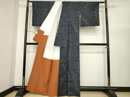 平和屋着物●本場大島紬　一元7マルキ　草花文　正絹　逸品　AABI7586ck