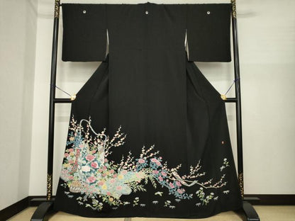 平和屋着物●本加賀友禅作家　染元千紅代表　寺西一紘　黒留袖　短冊花篭文　正絹　逸品　AABI7588ck