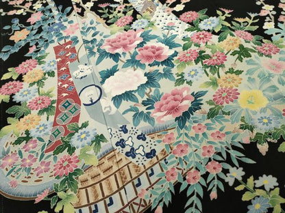 平和屋着物●本加賀友禅作家　染元千紅代表　寺西一紘　黒留袖　短冊花篭文　正絹　逸品　AABI7588ck