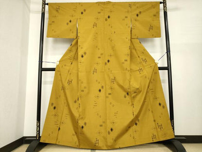 平和屋着物●上質な紬　琉球絣文様　正絹　逸品　AABI7590ck